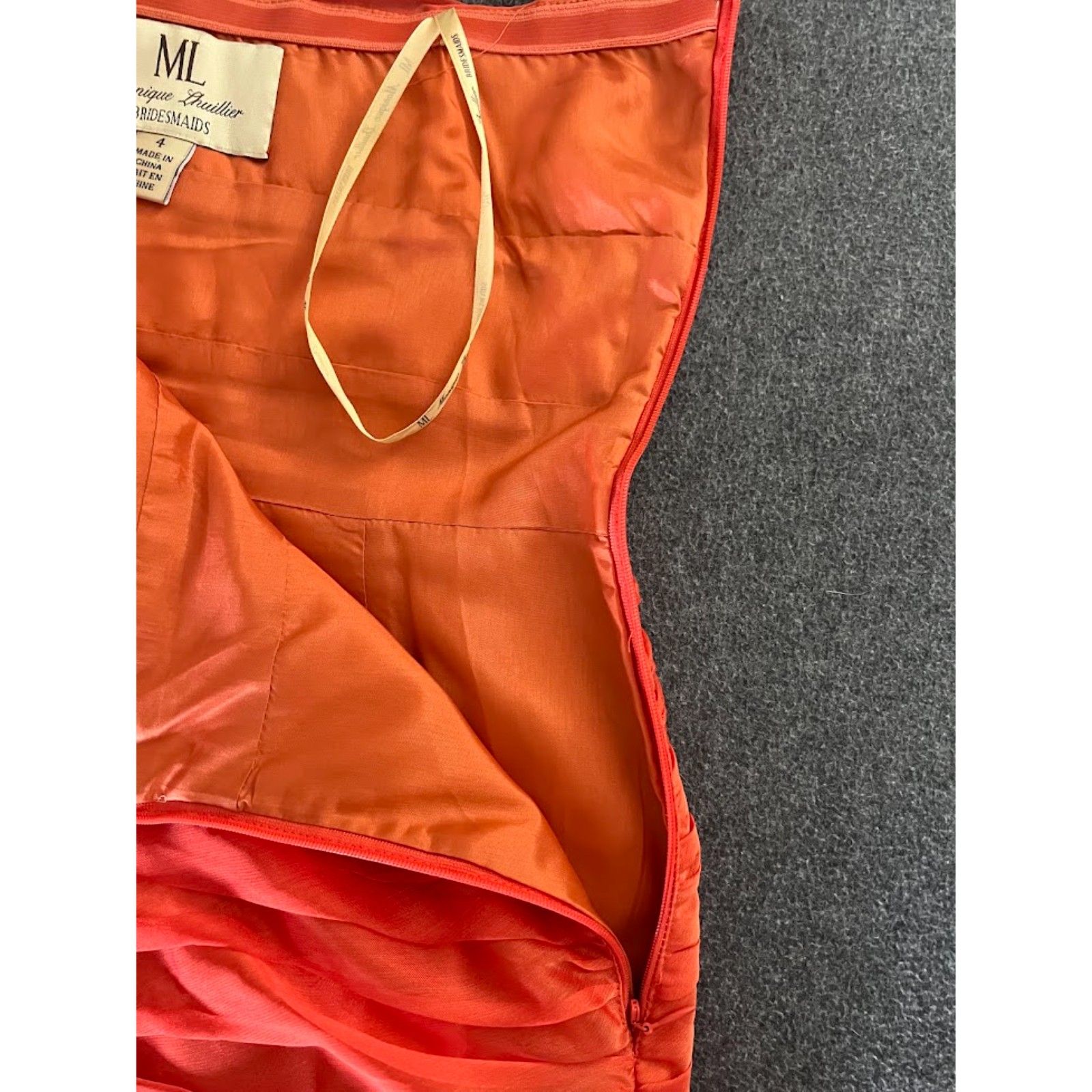 Women's Monique Lhuiller Bridesmaid Dress Ruche Coral-Orange, Size 4 — image 3 of 8